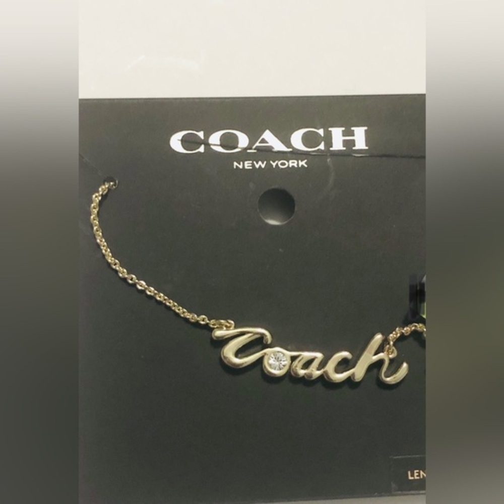 Coach Logo Script gold plated monogram Necklace brand new - Picture 2 of 10